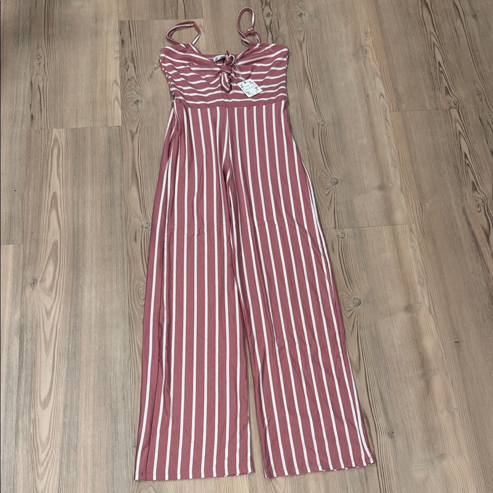 Poof! Mauve and White Striped Jumpsuit